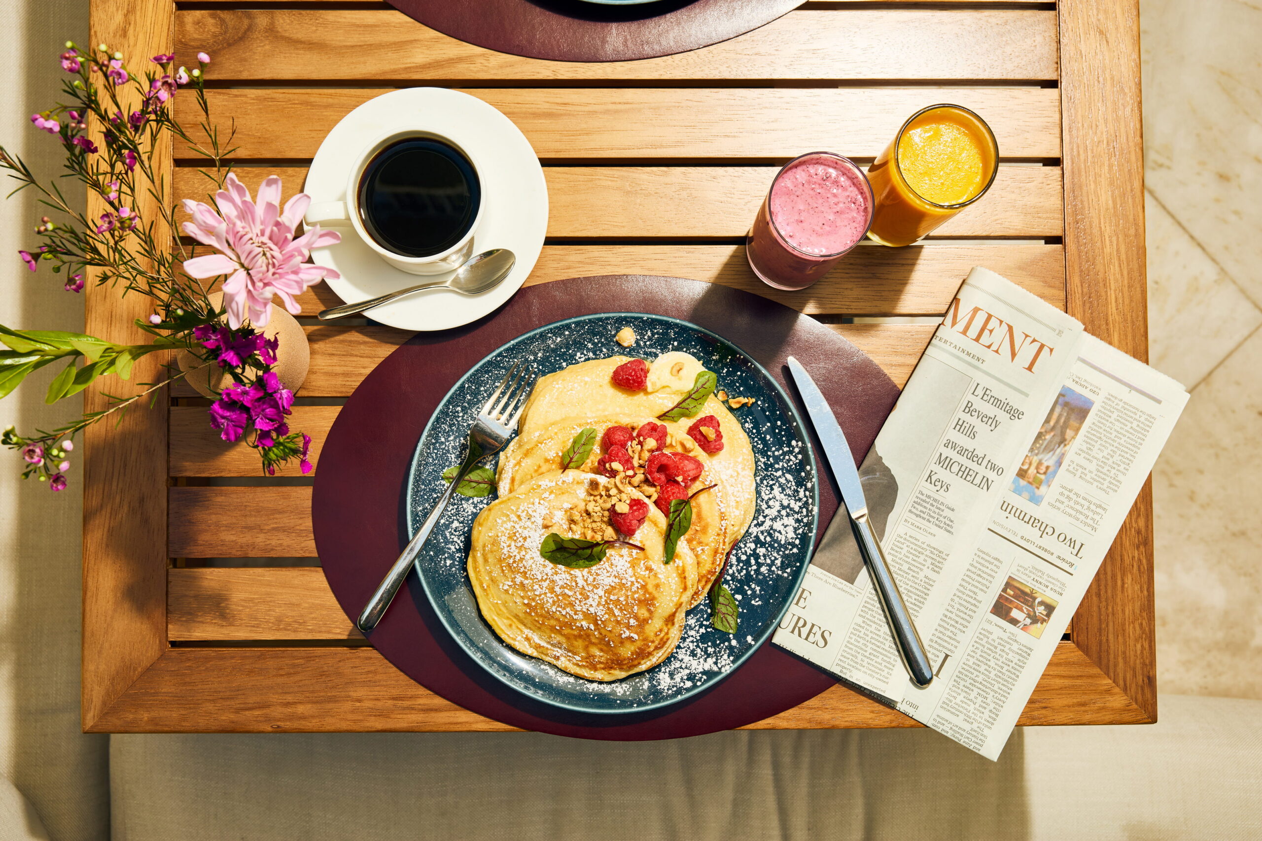 Breakfast Pancakes & Newspaper