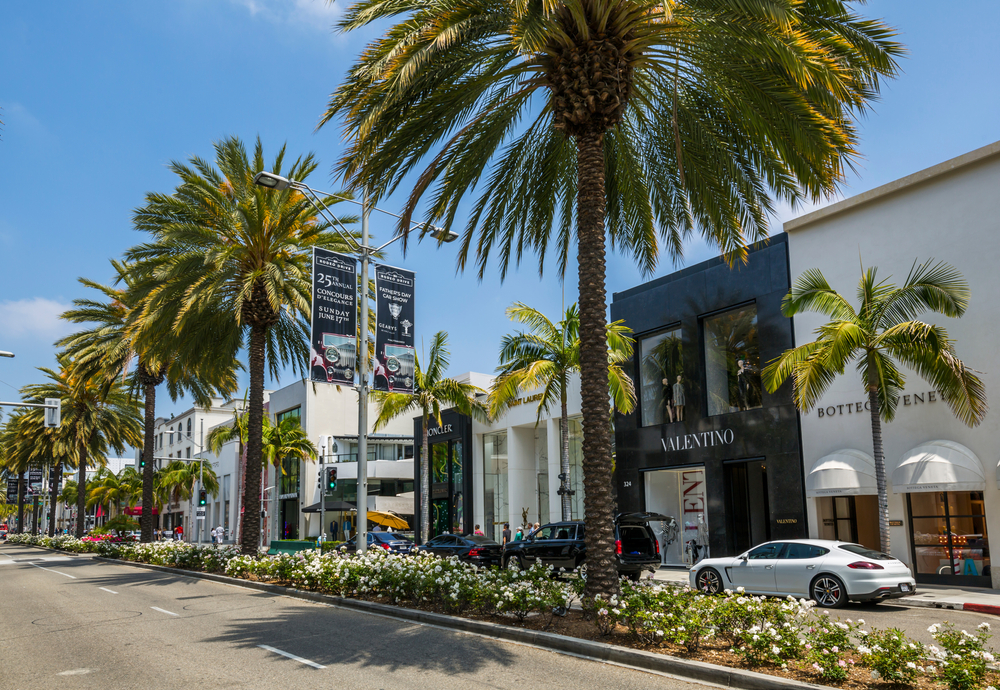 rodeo drive lined with palm trees